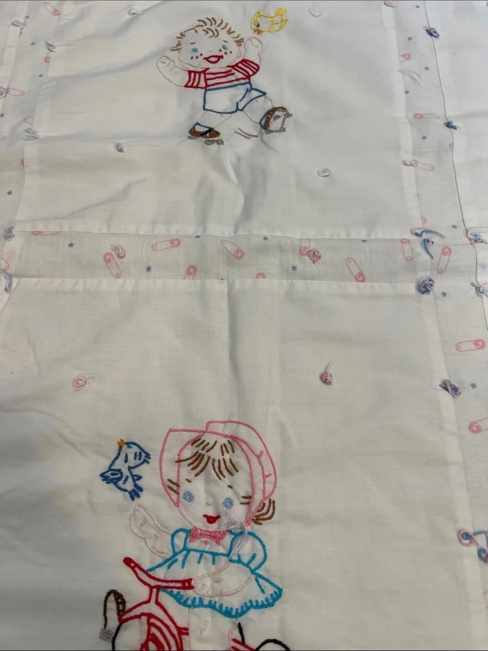 Vintage Floor Blanket - tummy time, baby blanket, quilt, 39x53”, embroidered